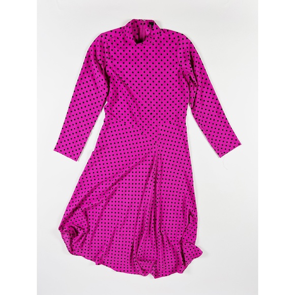 Ann Taylor Pink Black Polka Dot Print Pattern Mock Neck A Line Midi Dress Berry - Picture 1 of 4